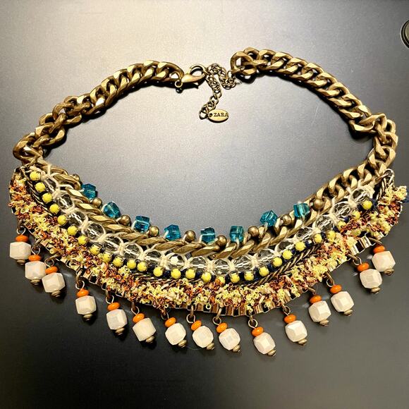Zara Beaded Gold Tone Statement Necklace - Picture 4 of 8